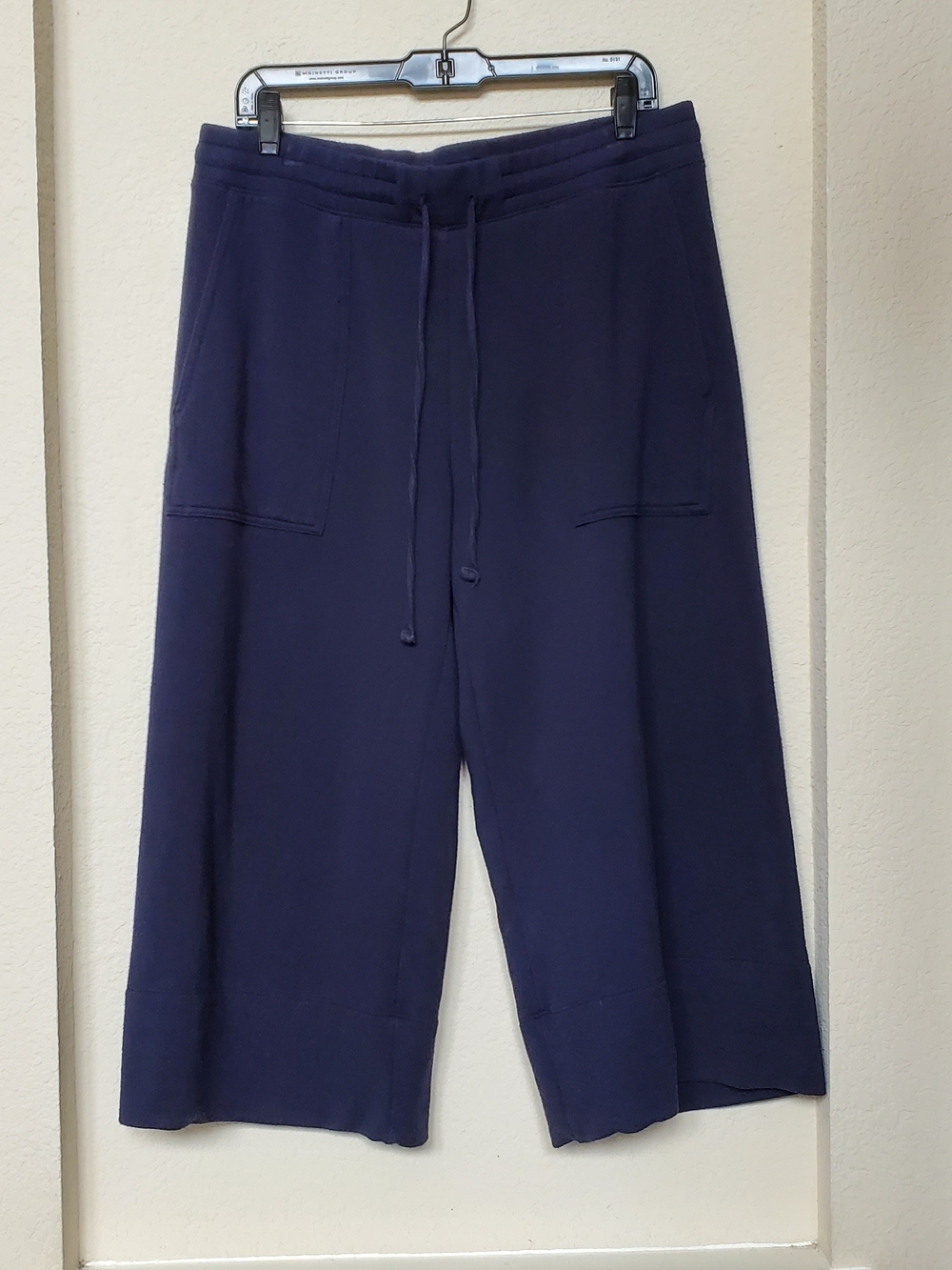 Quince Navy Cropped SuperSoft Fleece Wide Leg Pants. Size Large